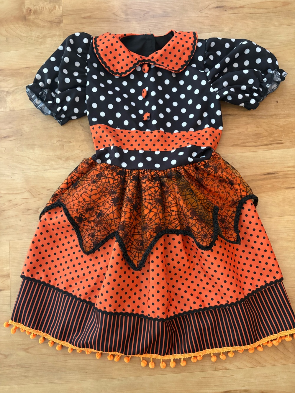 Halloween Girls Polka Dot Orange & Black Costume Dress